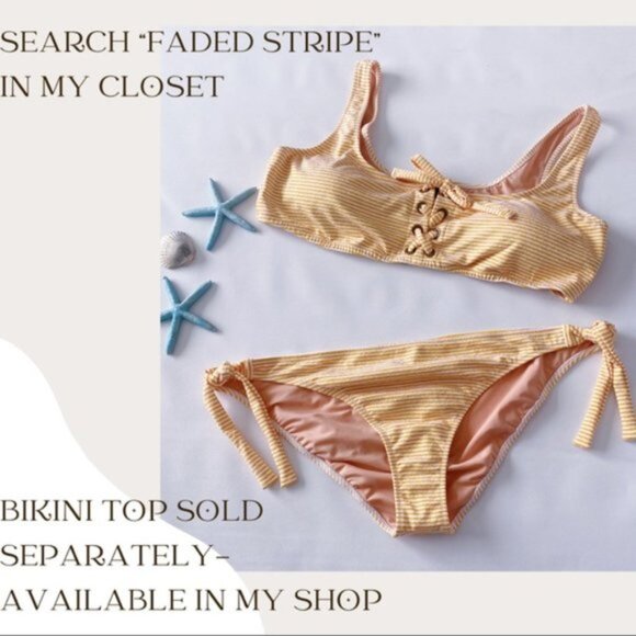 J. Crew | Side Tie Lowrider Bikini Bottom Faded Stripe Orange Gold Retro Plus 2X - Picture 6 of 11